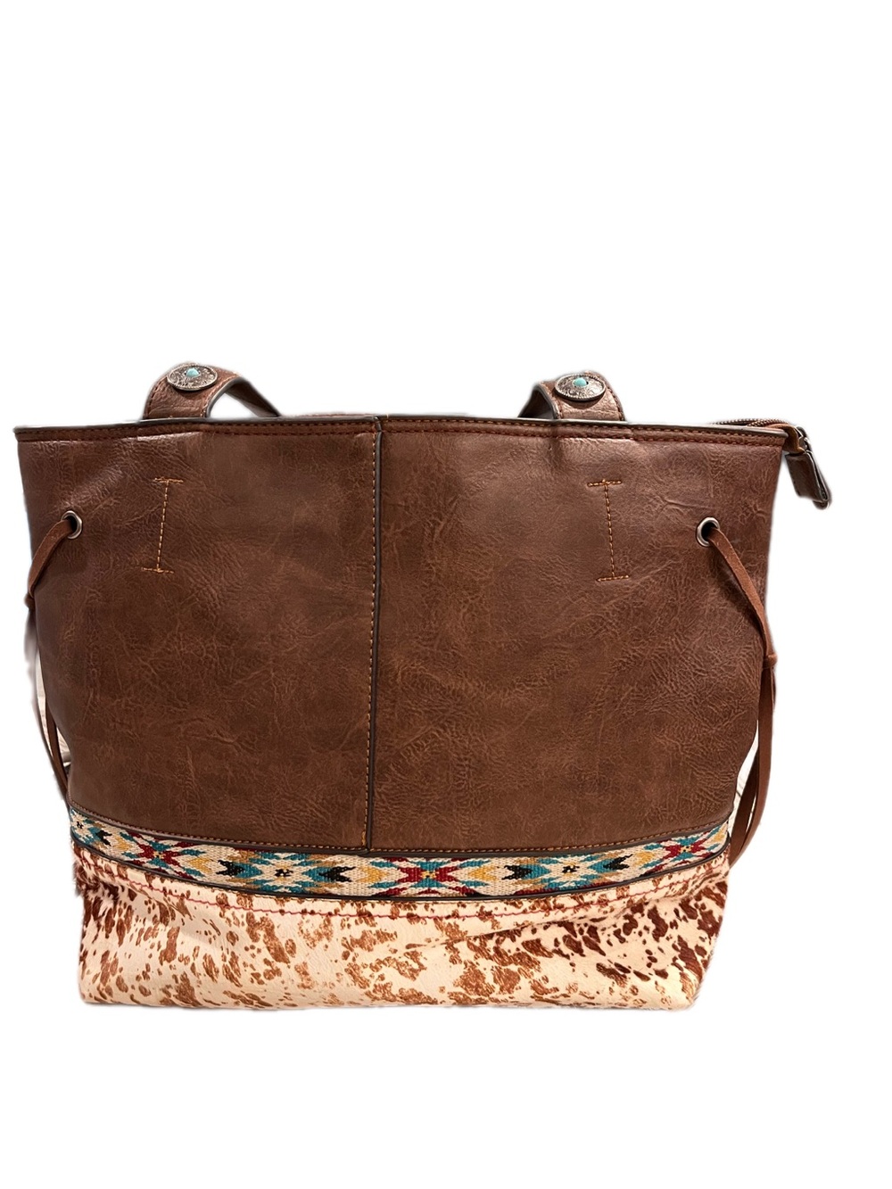 Justin Concealed Carry Hair on Tote Bag Vegan Leather Dark Brown Western Aztec
